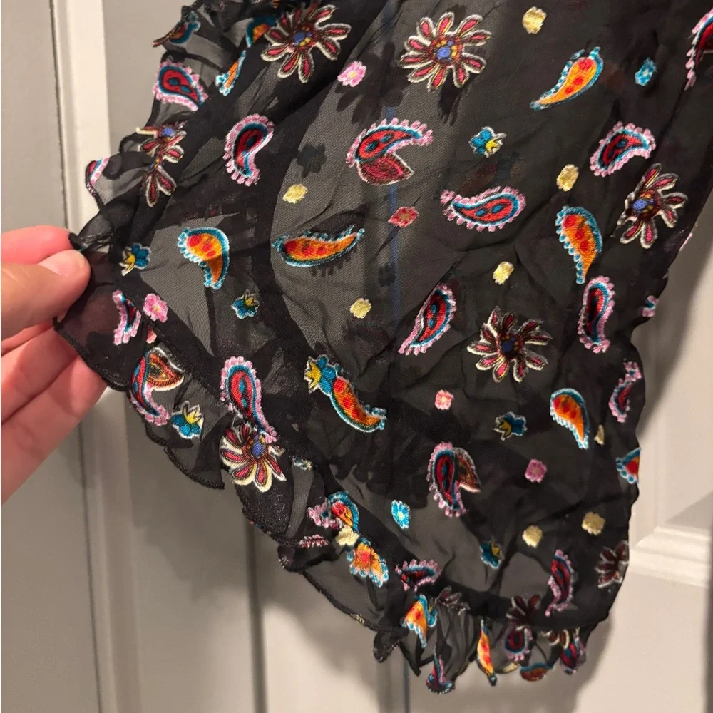 Alice + Olivia Julius Floral Flower Ruffle Dress Silk Black Multicolor Pattern - Picture 5 of 11